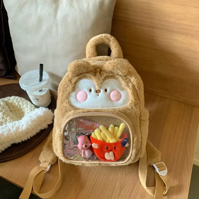 Women chicken plush backpack girl cute cartoon funny school bag 6