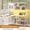 L Shaped Computer Desk, 58'' Office Desk with 3 Drawers and Bookshelf, L Shaped Corner Desk with Storage Shelves and LED Light 2