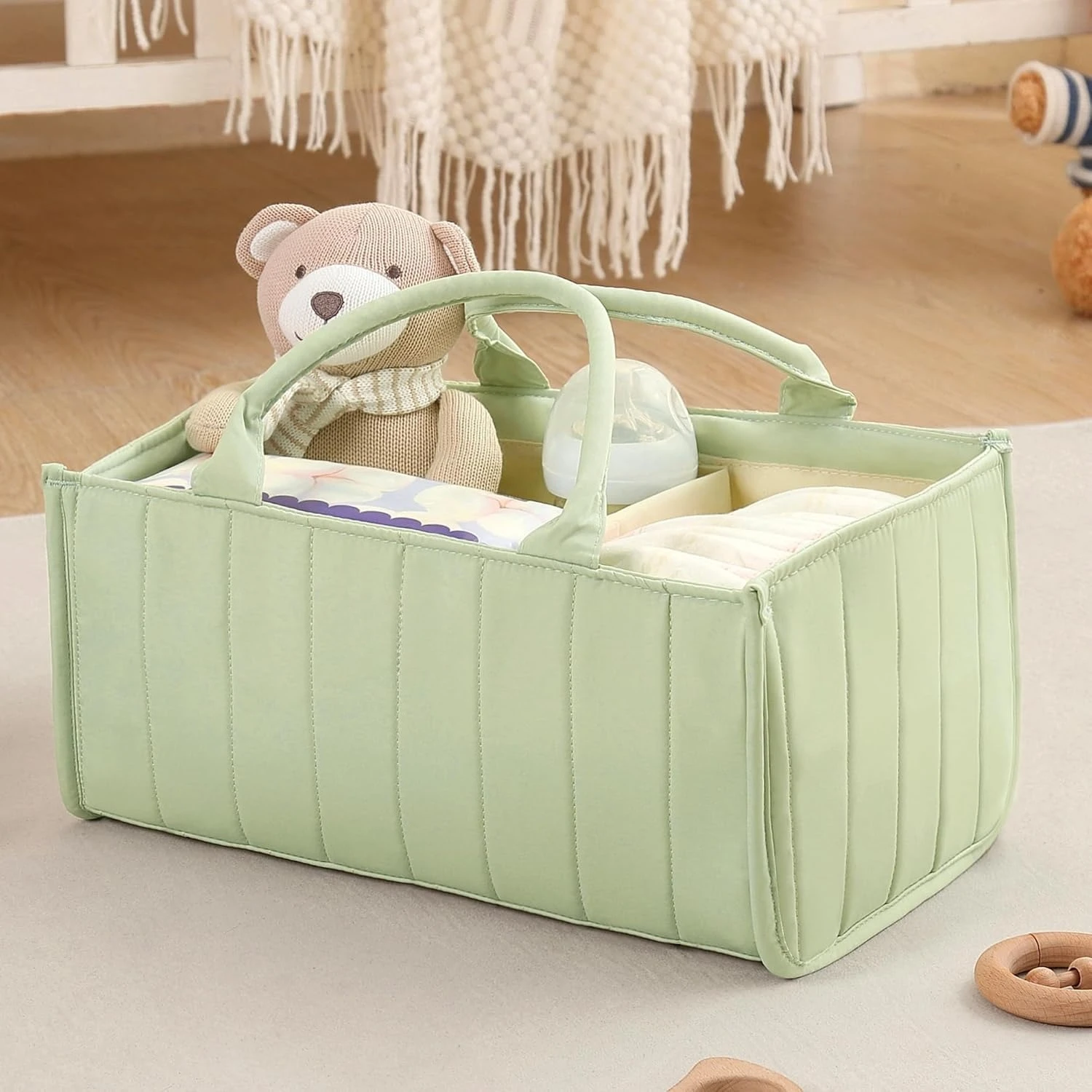 Spacious Diaper Caddy Organizer - Customizable Baby Organizers and Storage for Mom - Portable, Stylish Design