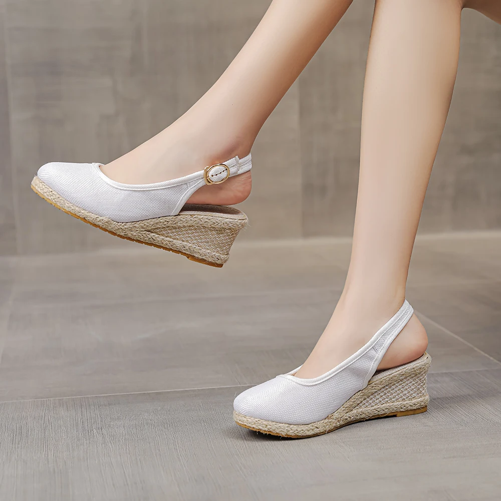 Veowalk sandali espadrillas con zeppa alta 6cm in cotone di lino