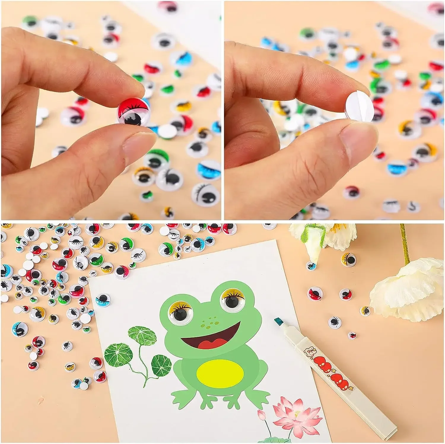 135Pcs 6-15mm 플라스틱 흔들기 눈 미니 자기 접착제 라운드 이동 Googly 눈 Jiggle 공예 눈 스티커 DIY 공예 장식