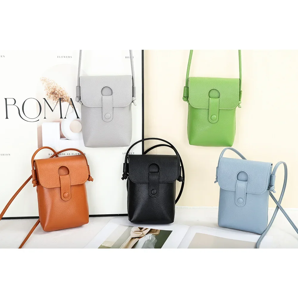2024 New Genuine Leather Flapover Crossbody Purse for Women with Adjustable Strap & Overflap Snap Closure Mini Shoulder Bag