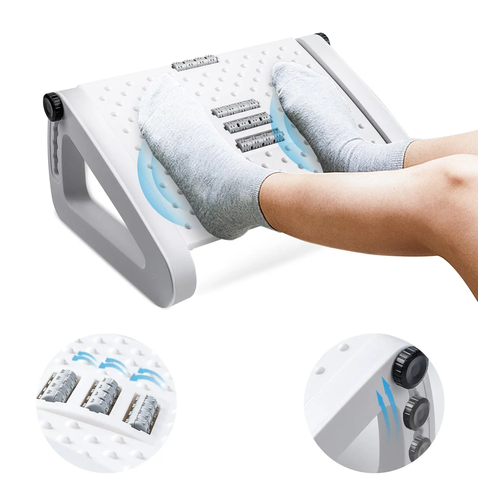 תמיכת רגליים מתחת לשולחן עם מסילות לעיסוי, מנוחת רגליים לשולחן להקלה מכאבים בבית או במשרד