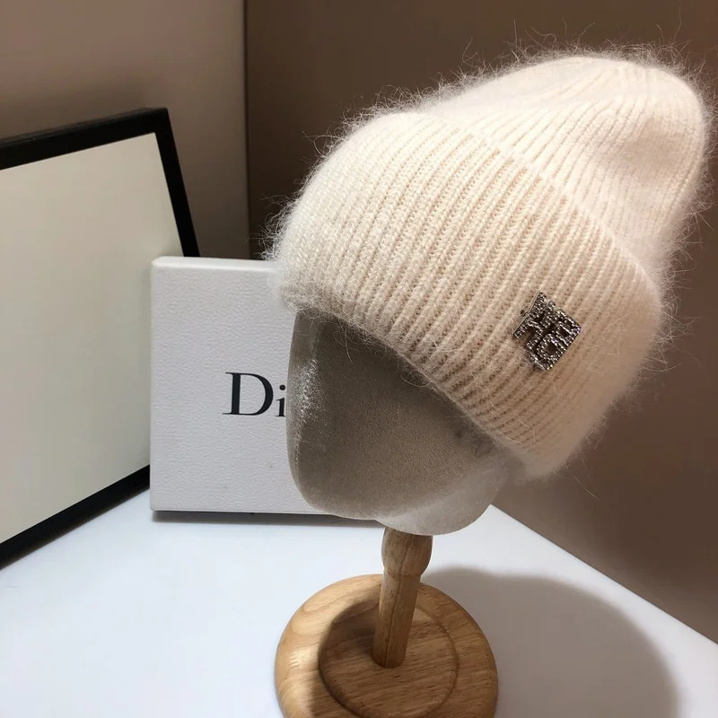 21 farben Echt Kaninchen Fell Mützen Hut für Frau Strass Brief Stricken Motorhaube Dame Herbst Winter Warme Skullies_voghion.com