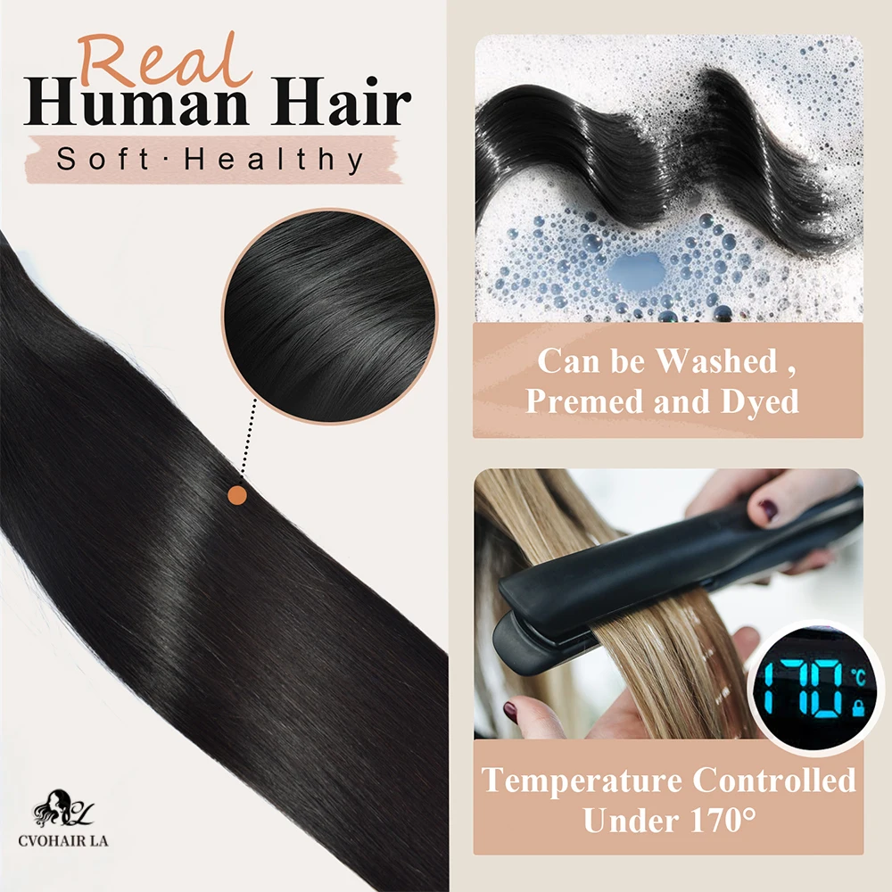 Straight Seamless Clip Ins 100％ Human Hair Extensions PU Clip Ins Hair Extension For Women Full Head 120g Natural Black Color