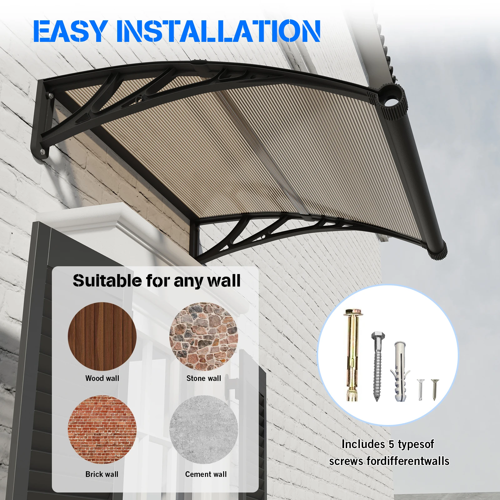 Large Sink Awning for Door Entrance Polycarbonate Window Awnings Door Canopy Sun Shade Cover Patio Yard Awning Rain Snow Cover