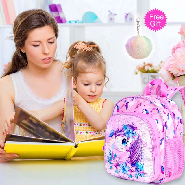 Mochila pequeña para niñas, de unicornio bonita mochila para niños  pequeños, 12 de lentejuelas para guardería, mochila escolar para  preescolar - AliExpress