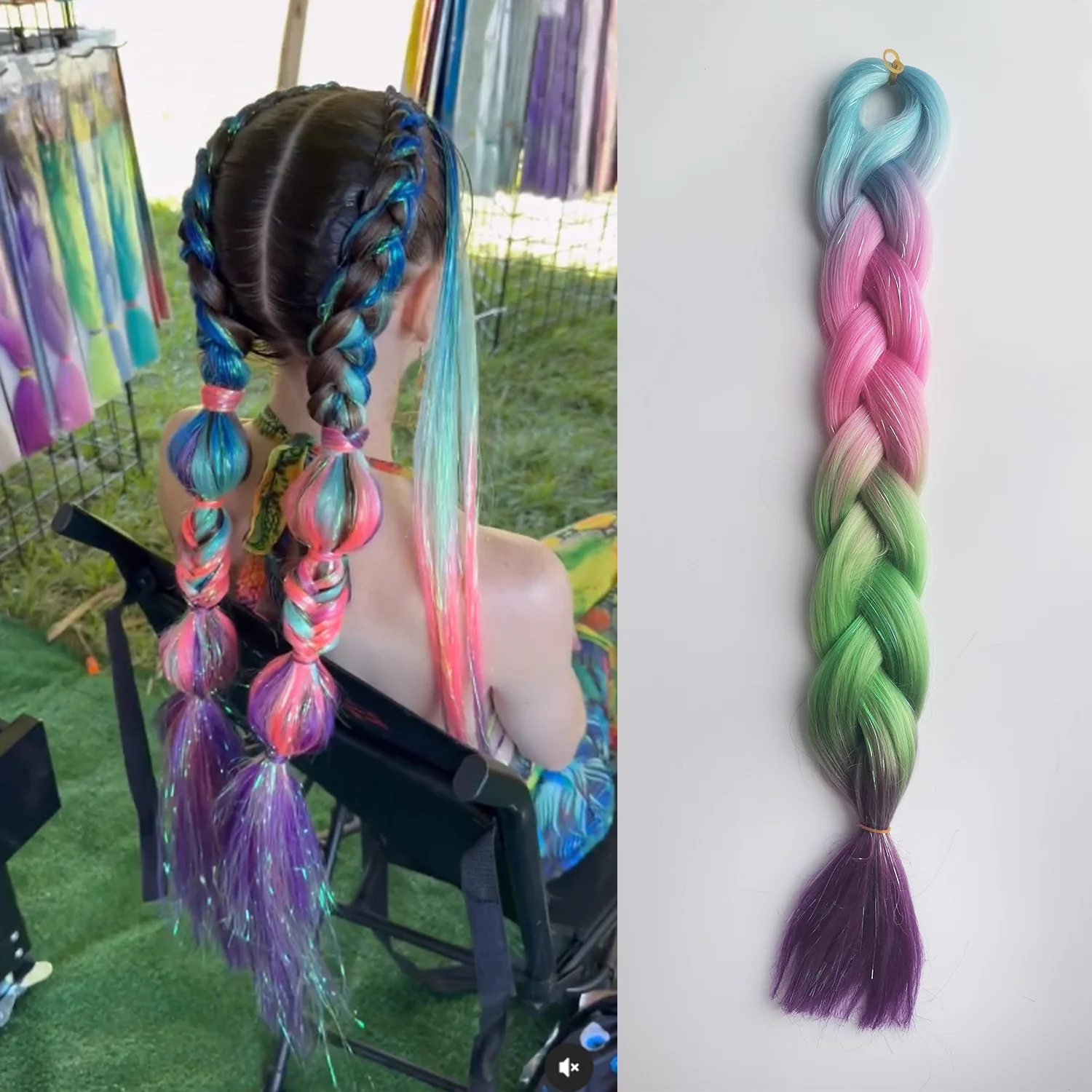 Ombre Festival Rave Hair Extensions in Purple, Pink, and White Tones