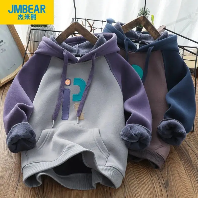 

Boys' Spring Hoodie Children's Clothing Contrast Color Sweatshirt Spring and Autumn 2023 New Teens Tops