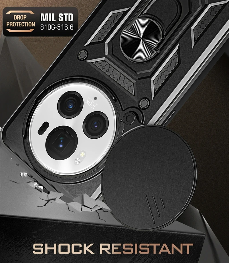 Enhanced Armor Case with Slide Lens Protection and Car Holder Ring