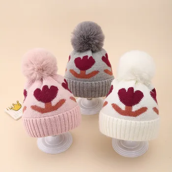 European and American Winter Baby Hat Double Layer Thickened Flower Knitted Hat0-12Newborn Baby Knitted Hat Winter Hat 1