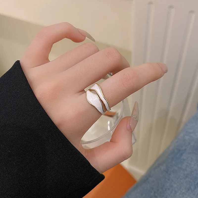 Elegant Double Layer Enamel Ring For Women Adjustable White Ring_voghion.com
