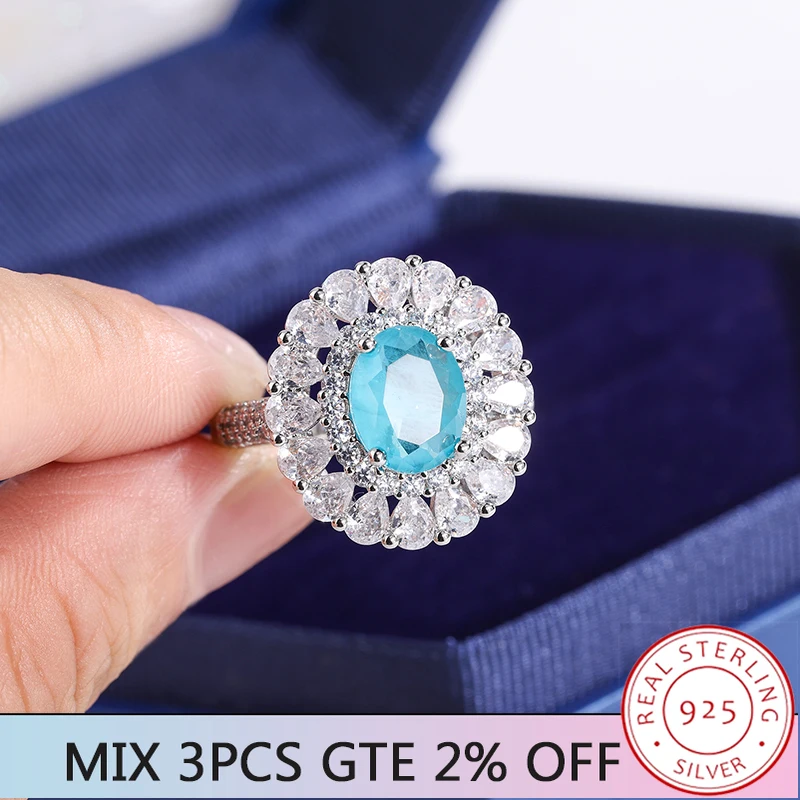 

Beautiful 925 Silver Plated Ring for Women's Sparkly Paraiba Zircon Jewellery Anniversary Gift Engagement Jewellery