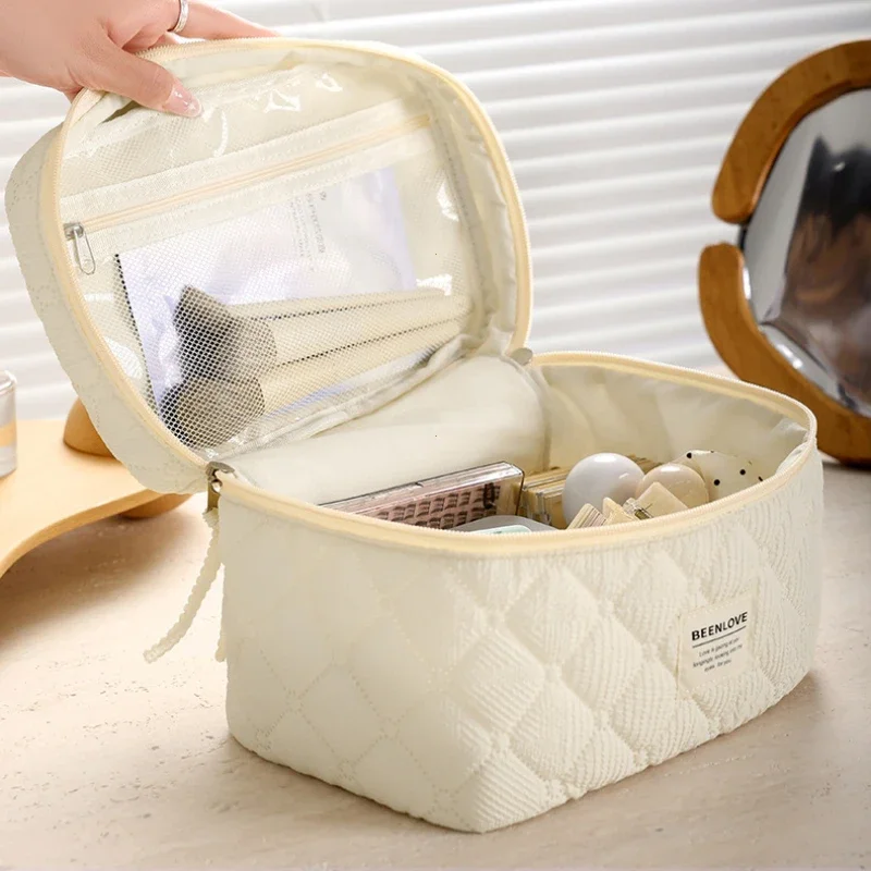Makeup Bag Set Quilted Makeup Bag Women's Large Floral Makeup Bags Cute Cotton Cosmetic Pouch Travel Toiletries Storage Bag