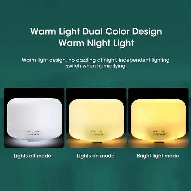 500ML Air Humidifier Essential Oil Diffuser Aroma Diffuser With Dual Color Night Lights USB Humidifier Mini-Size Humidifier 5