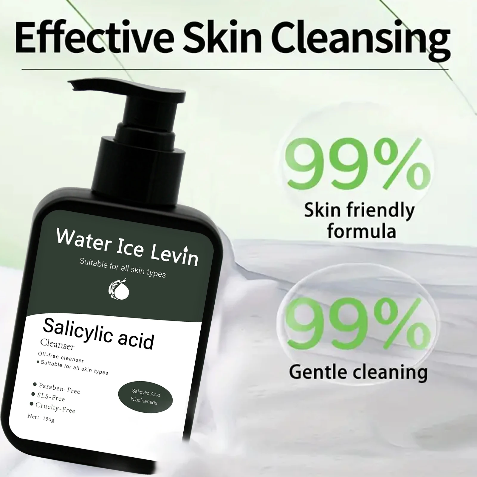 150g Salicylic Acid Facial Cleanser Acne Treatment Moisturizing Oil Control skincare Face Wash Foam Face Cleanser Skin Care 5