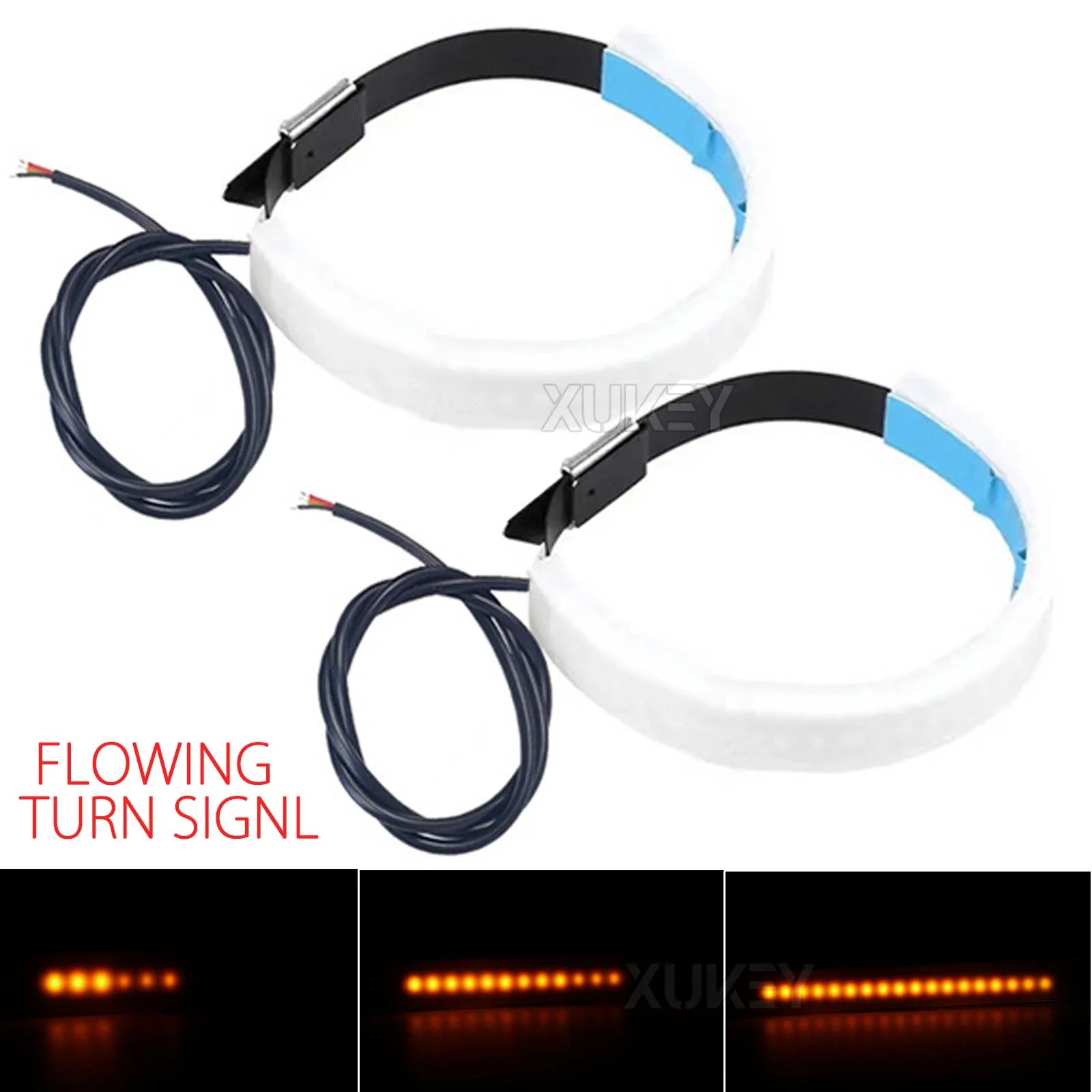 

2x Motorcycle Turn Signals DRL Light Sequential Motorbike Front Rear Light Flexible White and Amber LED Strip Lights Switchback