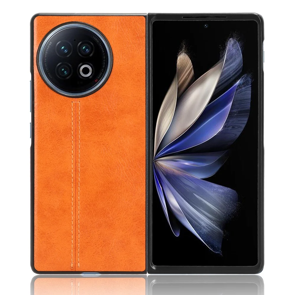 Cowhide Pattern Case for Vivo X Fold2 Full Protection Leather Cover Shockproof Back Frame Case for Vivo X Fold2