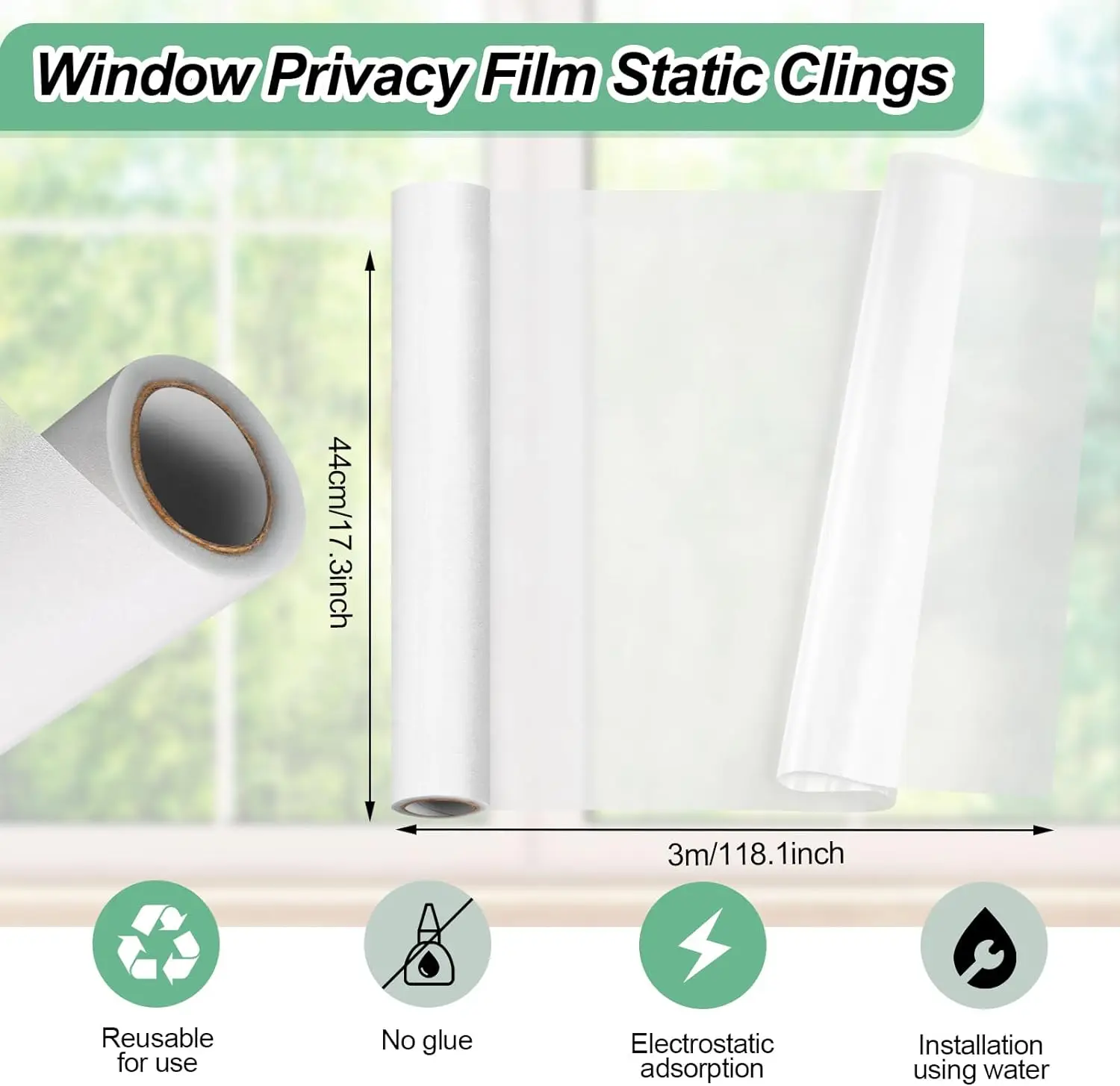 Window Film Frosted Glass Privacy Anti Uv Non Adhesive for Bathroom Home window film window privacy film