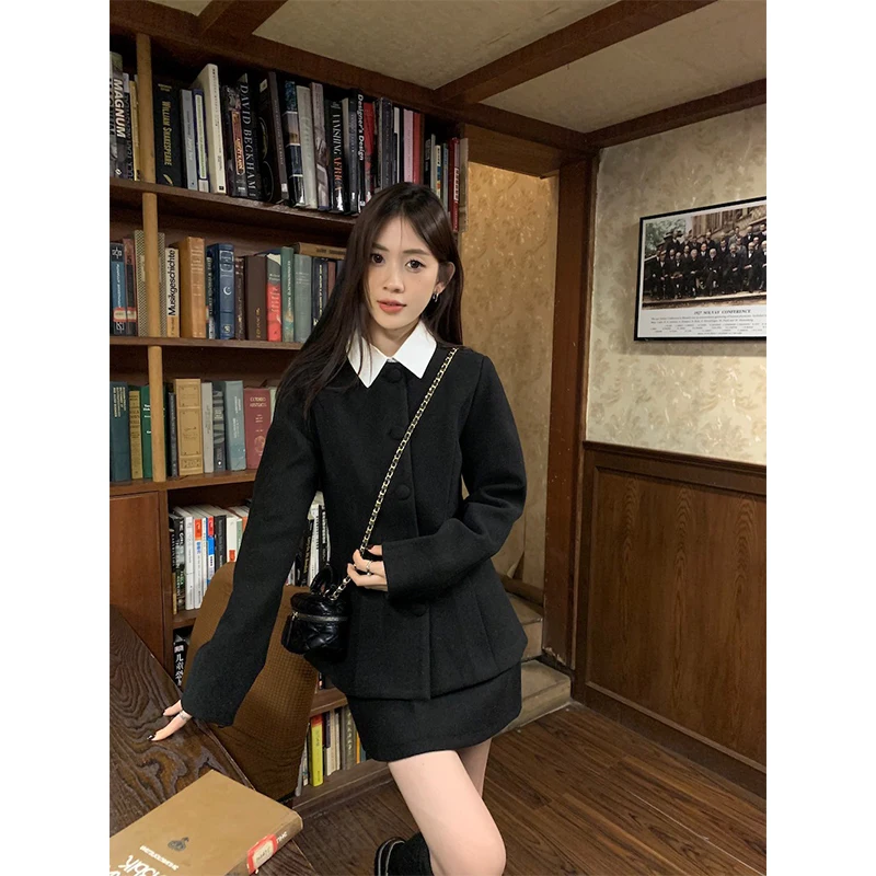 

UNXX 2023 New Arrivals Women's French Style Rich Girl Suit Set with Woolen Blazer and Skirt Female Girl Two Pieces Set Hot Sale