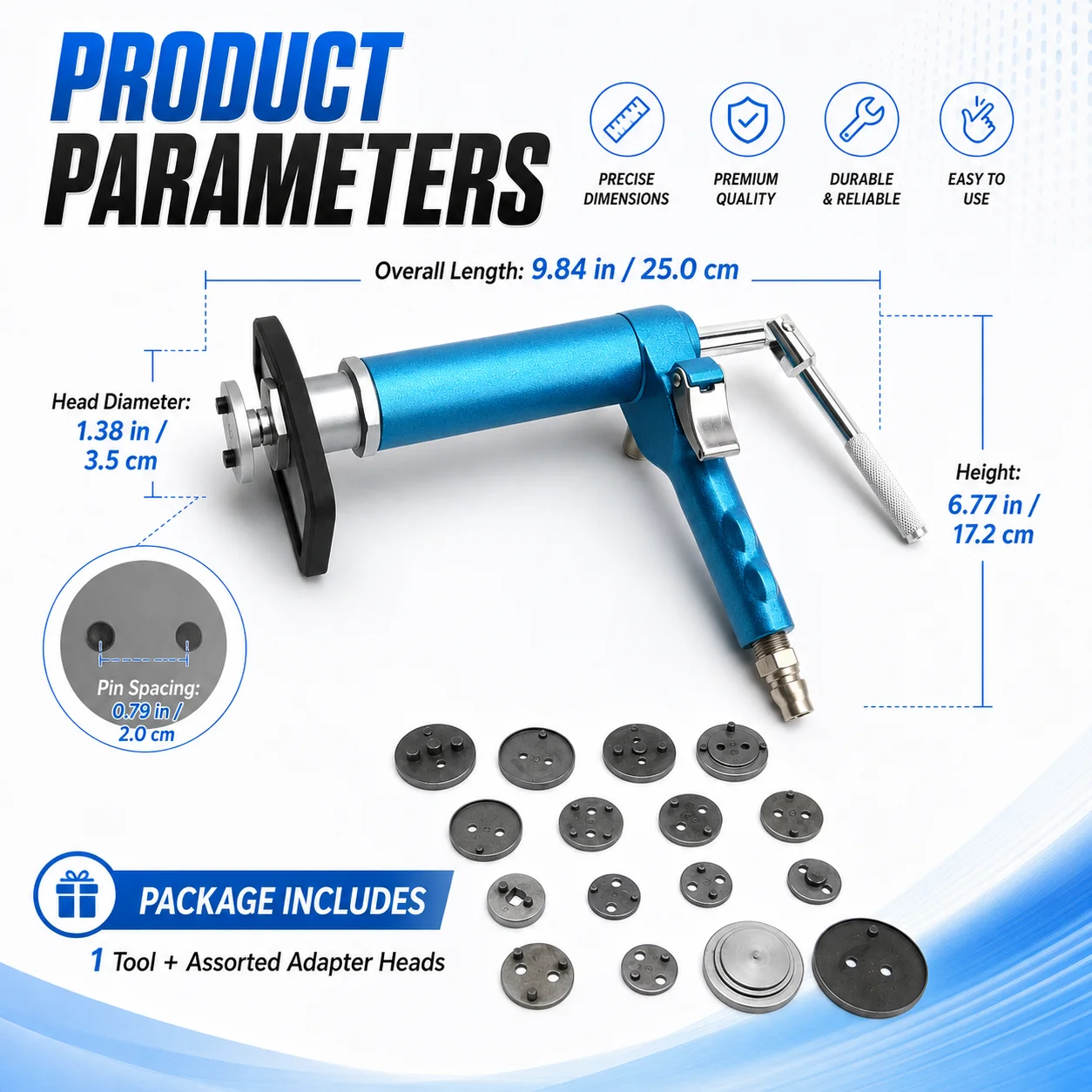 Compressore Pneumatico per Pistoni Freno, Utensile a Pressione per Sostituzione Pastiglie Freno a Disco Auto, Riparazione e Manutenzione in Garage - immagine 5