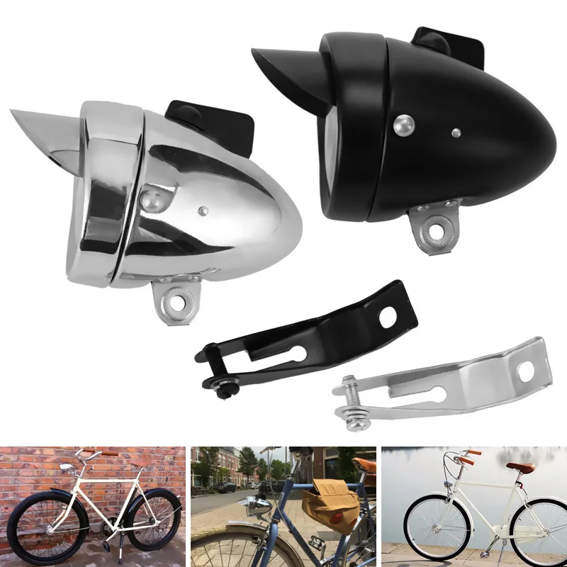 Farol de bicicleta design do vintage caso metal aço cromado led luz noite equitação lâmpada segurança luz delantera Farol de bicicleta design do vintage caso metal aço cromado led luz noite equitação lâmpada segurança luz delantera