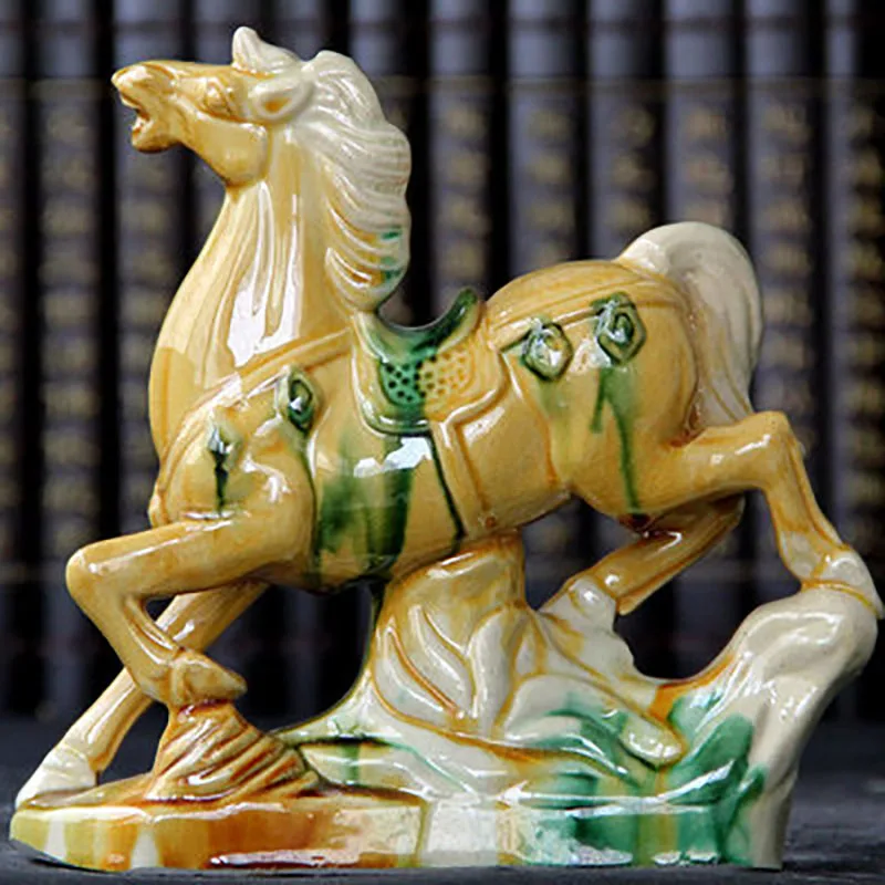 Ancient Blue Glazed War Horse Porcelain, Tang Sancai, Imitation Museum, Antique Horse Decoration