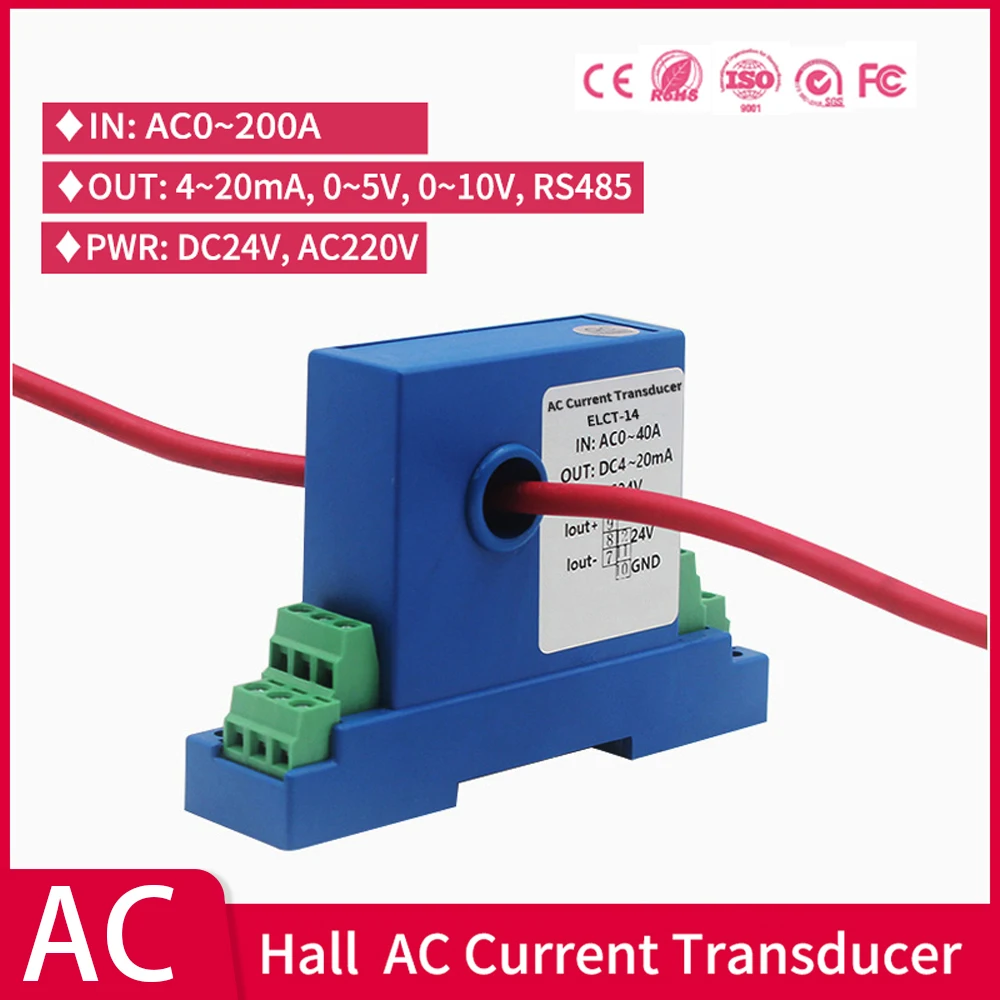 

DC 0-200A Electrical Current Transmitter Close Loop CT for DC Hall Current Sensor 4-20mA 0-5V Output DC Current Transducer