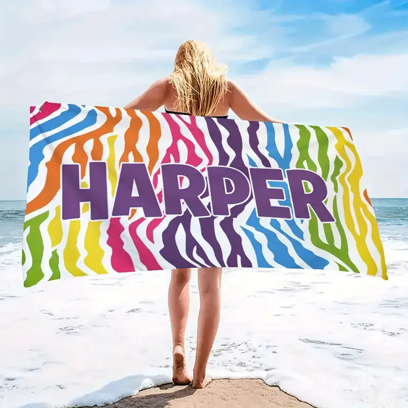 Personalized Flowers Beach Towels Girls Trip Heart Wave Beach Towel With Name Summer Holiday Vacation Pool Camp Gift