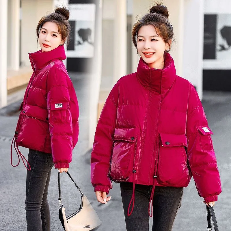 Bright Down Coat For Women Short 2023 Winter Loose Fit Small Stature High-end Western Style bread Jacket Thickened Trendy Style