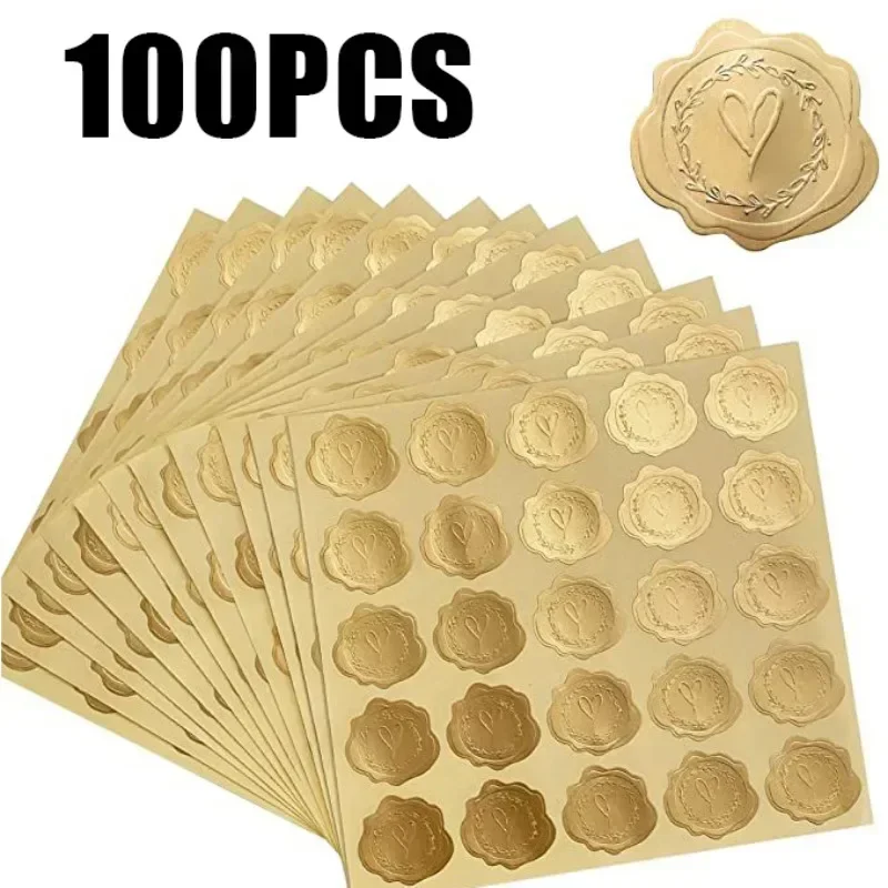 Gold Embossed Heart Sticker Thank You Envelope Sealing Sticker 25/100Pcs Wedding Party Invitation Card Christmas Gift Decoration