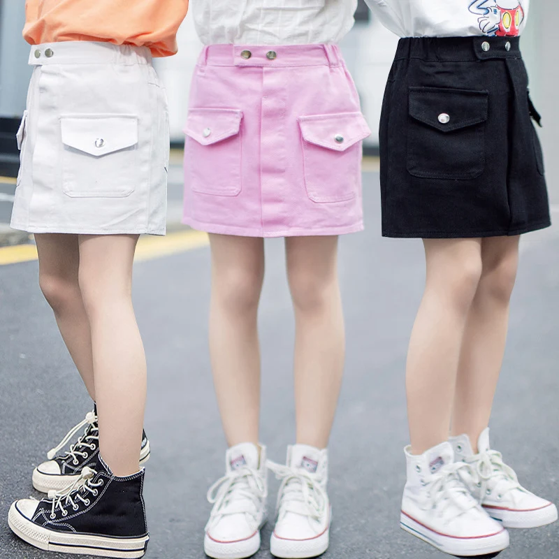 

3 Colors Girls A-Line Skirt Children'S Denim Short Skirt Summer 3-12 Years Students Simple Skirt Fashion Hip Skirt Kids Clothes