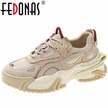 FEDONAS 패션 청크 플랫폼 스니커즈, 정품 가죽, 편안한 캐주얼 신발, 여성 플랫, 봄 여름 스니커즈