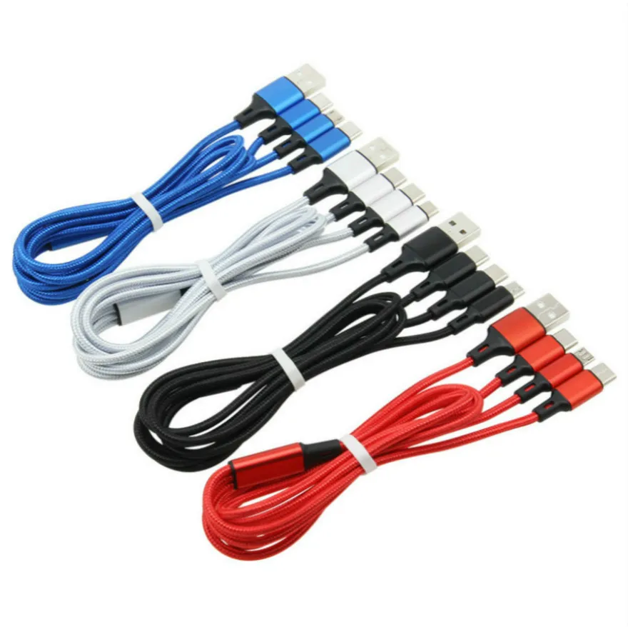 

300 шт. 120 см 3 в 1 USB-кабель для iPhone Micro Usb Type-C кабели для Samsung S20 Huawei быстрое зарядное устройство Шнур