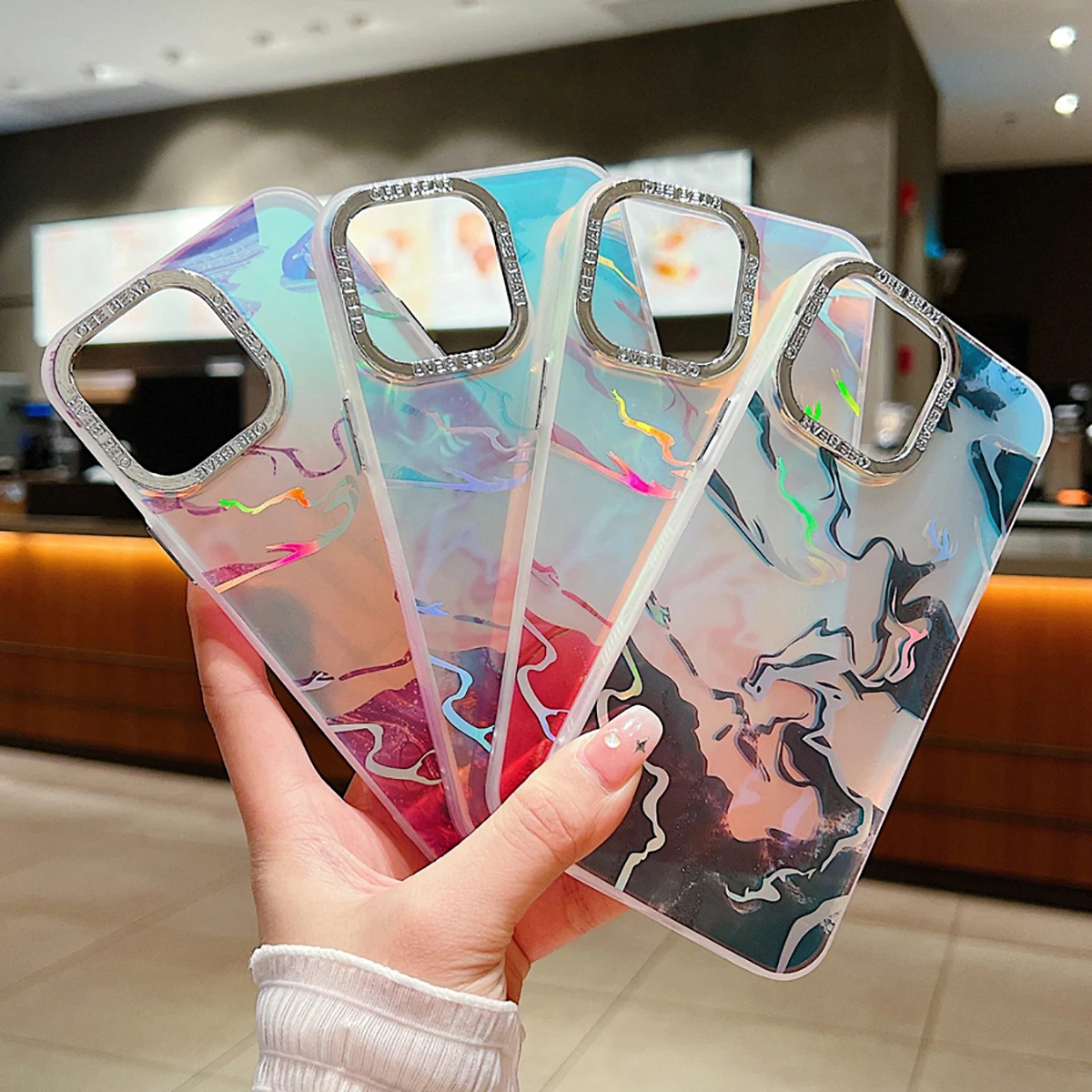 

Luxury Art Color Pattern Glitter Soft Frame Back Covers For iPhone 15 14 13 12 Pro Max Lens Protection Bling Diamond Phone Cases