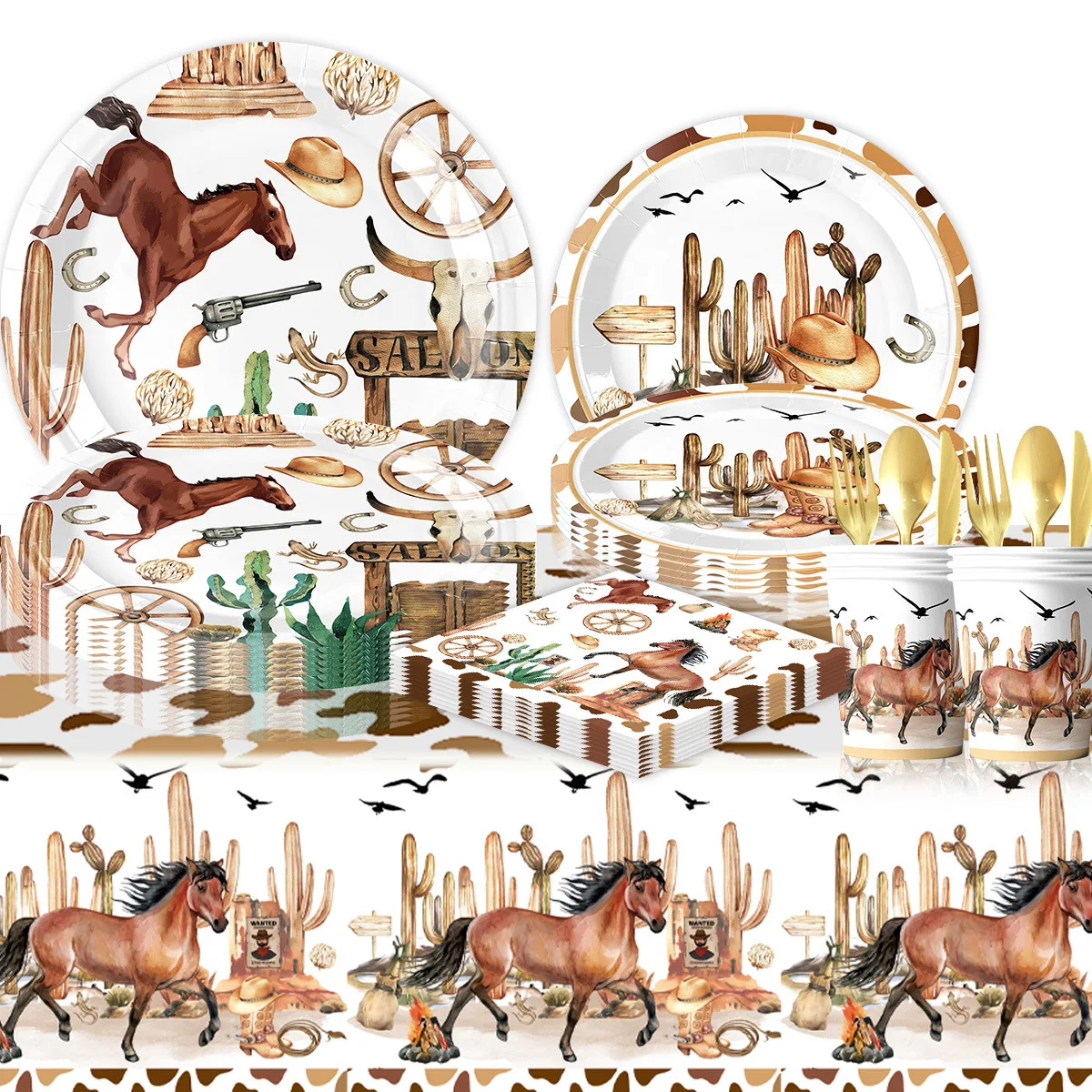 Cowboy Party Dekorationen Geschirr Tischdecke Banner Cowboy Hut Stiefel Pferd Luftballons Wild West Cowboy Geburtstag Rodeo Party Gefälligkeiten – Detail 2