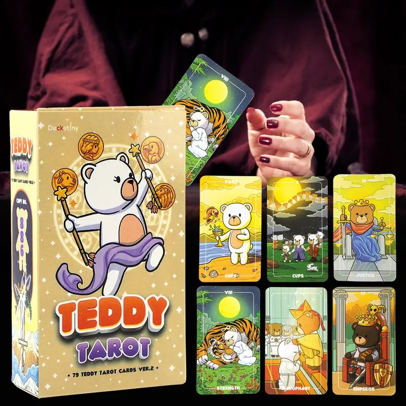 English Version TeddyTarot Decks 78 Oracle Cards Divination Table Board Game Chubby Bun Tarot Deck for Beginners