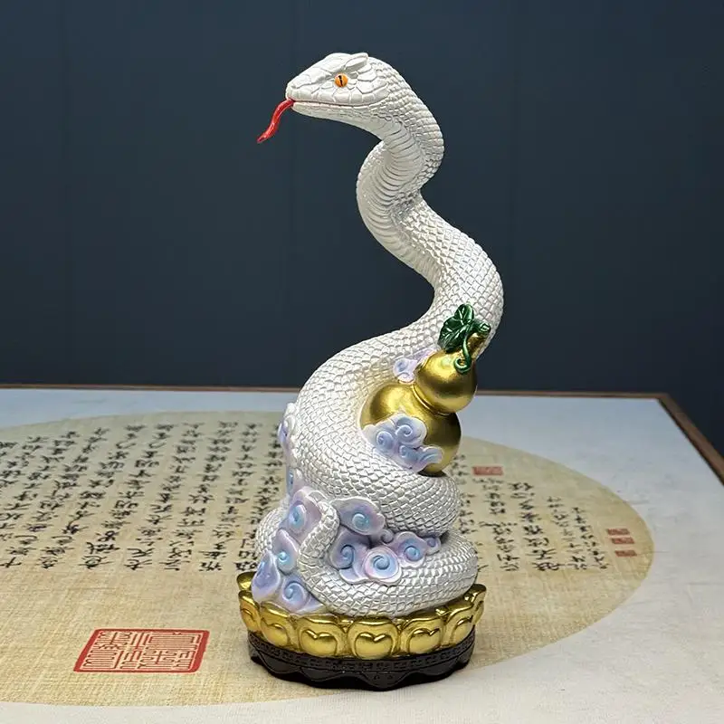 Creative Resin Snake Sculpture Shaped Ornament, Buddha Hall Decorations, Home Living Room, Bedroom, Wealth Attracting, 25CM, 1Pc