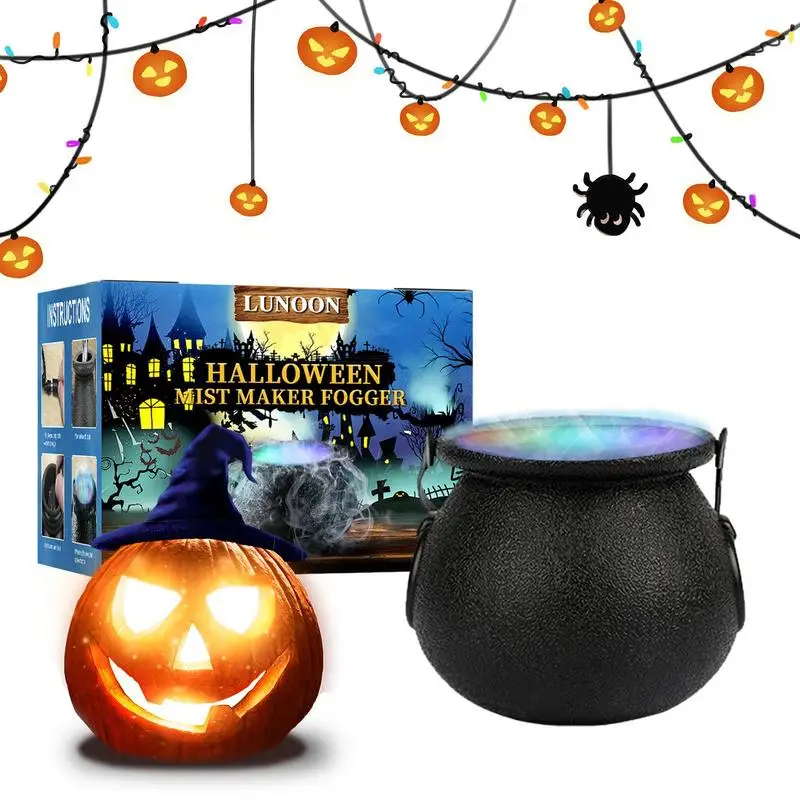 

LED Mist Maker Cauldron Mist Maker Fogger Air Humidifier Halloween Witch Cauldron Kettle Pond Fogger 12 LED Lights And Handle