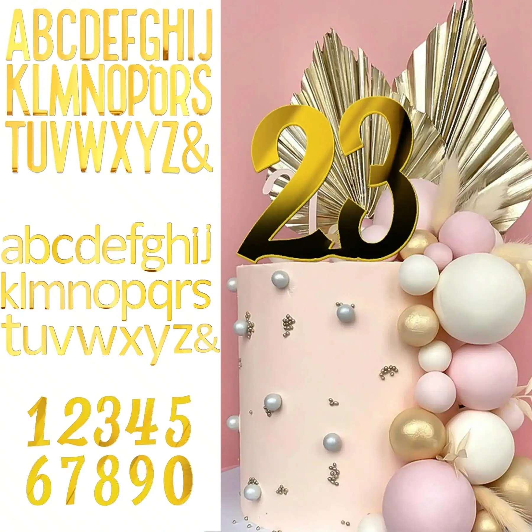1 Set Goldene Acryl 26 Englische Buchstaben und Zahlen Tortendekoration für Geburtstag Hochzeit Party Personalisierte DIY Kuchen-Deko-Zubehör