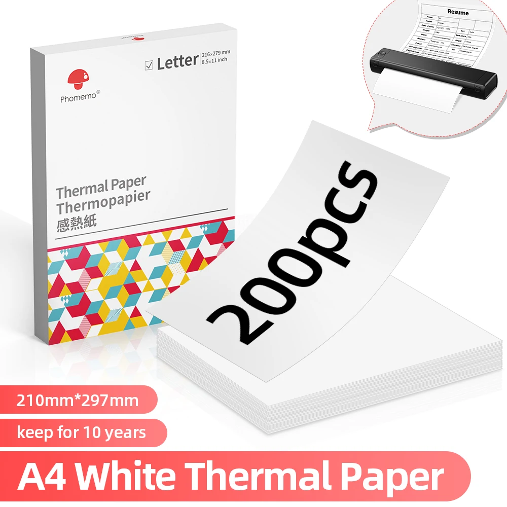 Phomemo A4 Thermal Paper Long Time Storage Continuous Thermal Paper 200  Sheets Folded Thermal Paper Papel for M08F Printer - AliExpress