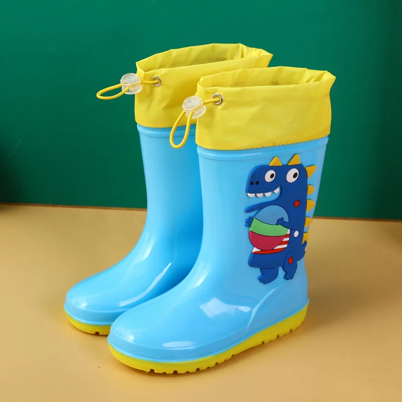 Children's Rain Boots with Fleece Fashion Cartoon Dinosaur Cute Waterproof Shoes Boys'   Toddler Light Galoshes cute rain boots kids pvc rubber dinosaur pattern rain shoes water shoes for baby girl boy shoes waterproof with removable velvet