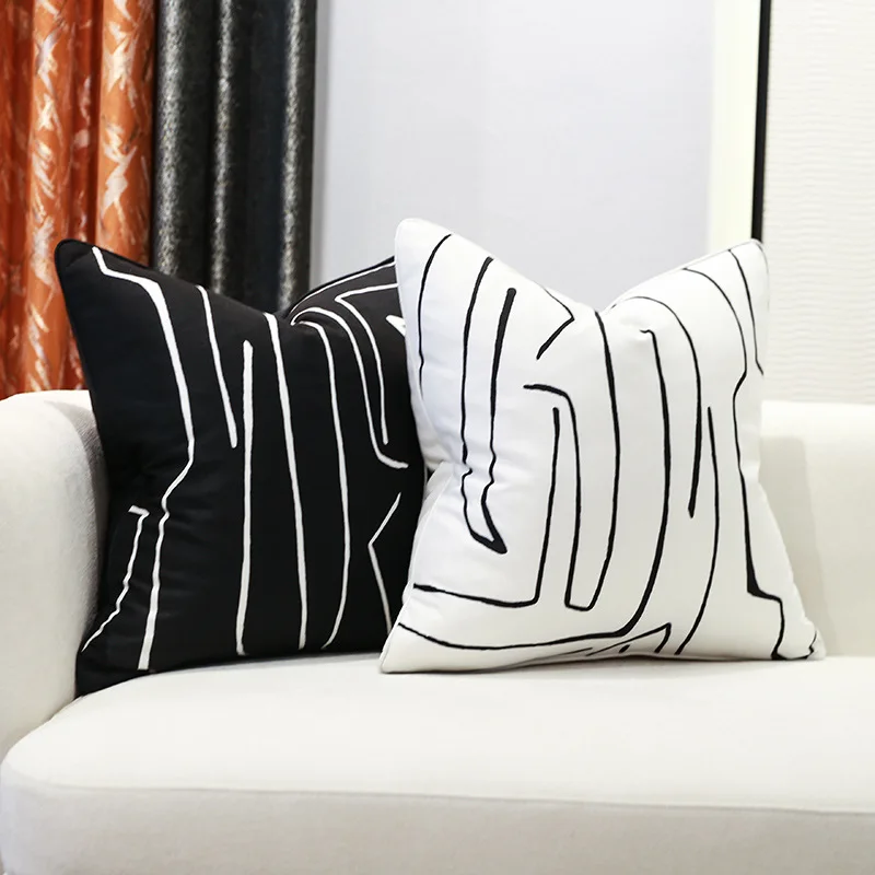 

Black White Line Print CushionCover Nordic Light Luxury Cotton Canvas Pillow Covers Decorative Home Decor Throw Pillows 50*50cm