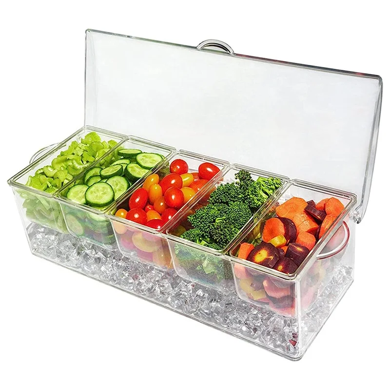 Fruit Vegetable Spice Container with Lid, Plastic Ingredient Container, Ingredient Box, 5 Compartments, Side Container