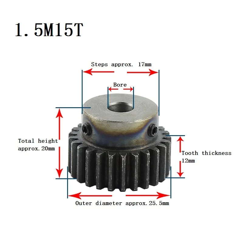 1pcs Spur Gear 1.5M 15T/16T/18T 45#Carbon Steel High Frequency Quenching Teeth Gear Wheel Bore Size 5/6/6.35/7/8/10/12 mm