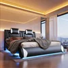 LED Bed Frame Full, Modern Faux Leather Upholstered Platform Bed, Wave Like Curve Design No Box Spring Needed, Black 1