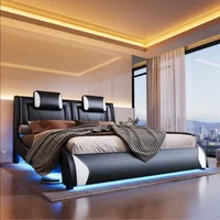 LED Bed Frame Full, Modern Faux Leather Upholstered Platform Bed, Wave Like Curve Design No Box Spring Needed, Black 1