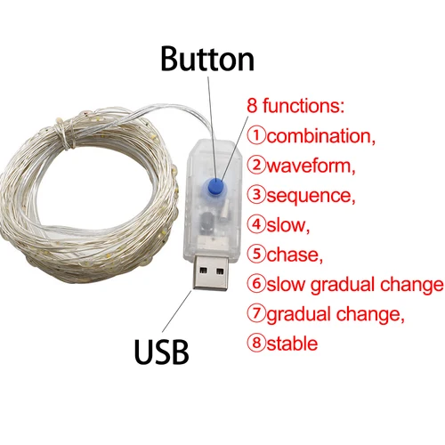 Led 구리 와이어 패어리 라이트 USB 전원 LED 스트링 라이트, 휴일 야외 램프 화환 럭스 크리스마스 파티 웨딩 장식 3