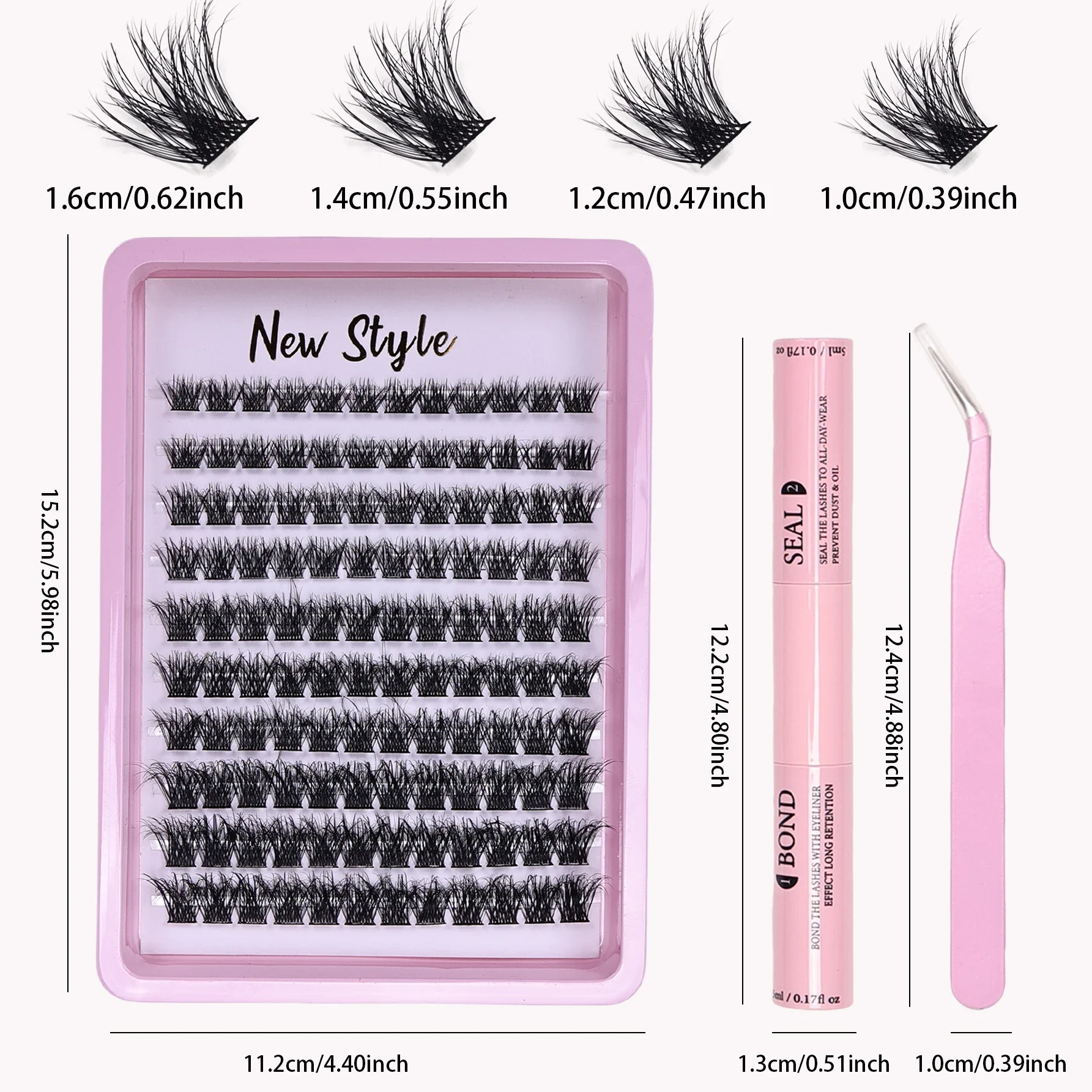 False Eyelashes Extension Kit 120PCS with Adhesive Tweezers Sealant for home use