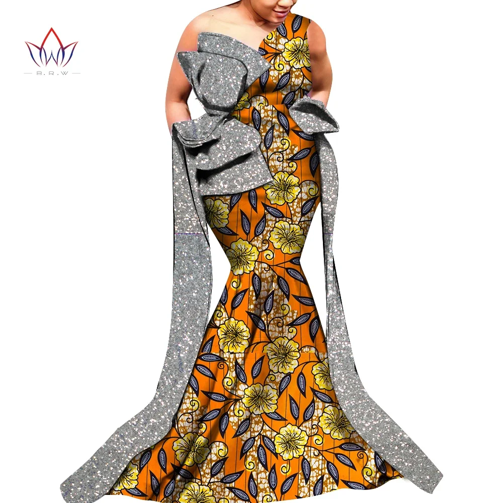 

Bintarealwax Party Dress Dashiki Elegant Africa Style Clothing for Women Sleeveless Plus Size Floor- Length Dresses WY9961